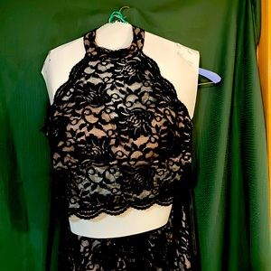 Prom dress worn only for pictures. Two piece, halter top and long skirt. Black